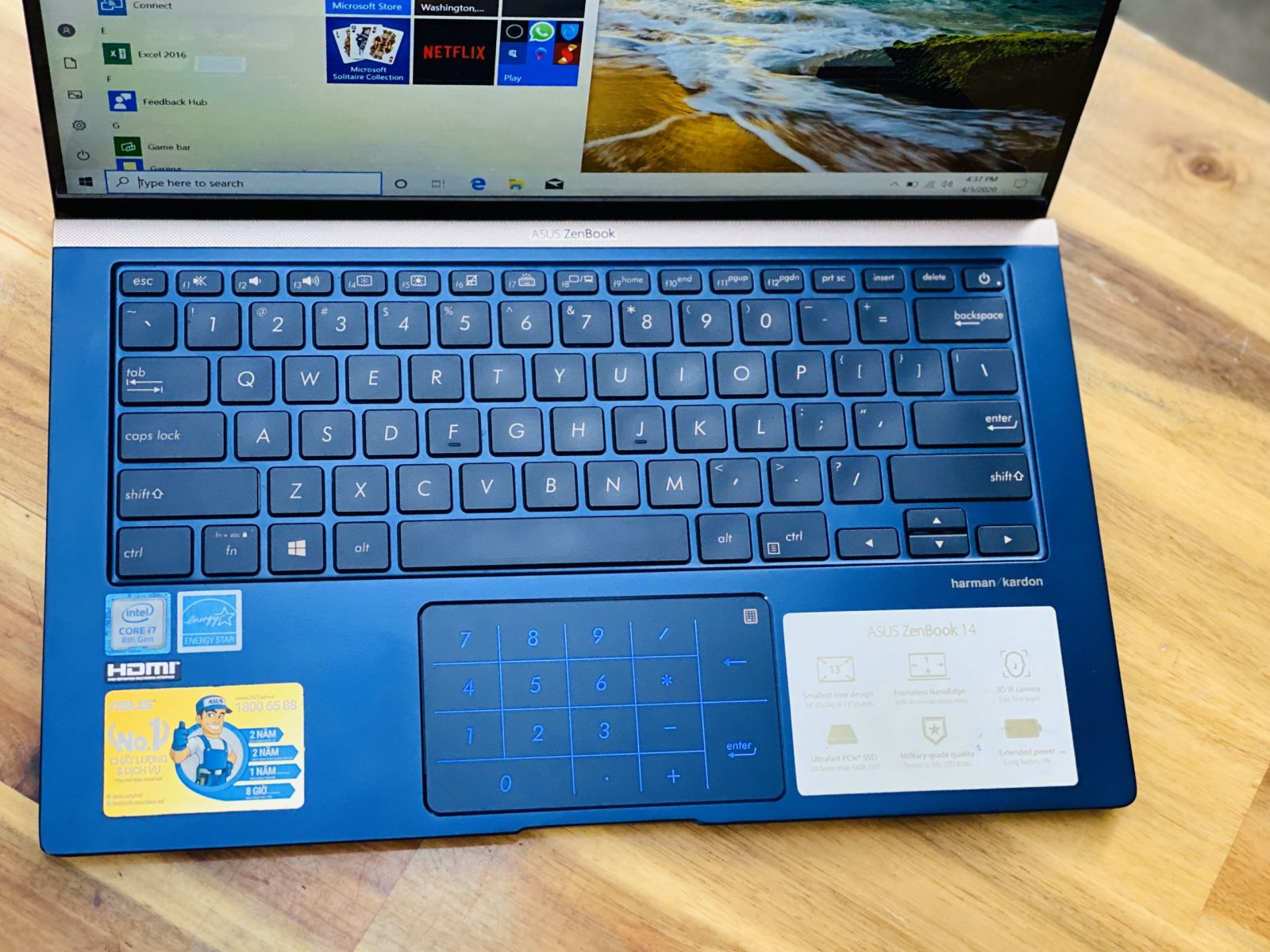 Laptop Asus Zenbook UX433FA, I7 8565U 8CPUS 8G SSD512 Full HD FaceID LED Phím Giá rẻ4